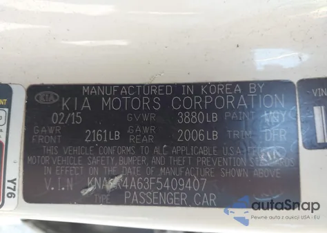 2015 Kia Forte Lx z USA, uszkodzony, nr VIN KNAFK4A63F5409407